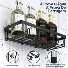 Kit 7 peças Organizador de Banheiro Sem Furação Prateleira Aço com Suporte para Toalha Sabonete e Ganchos