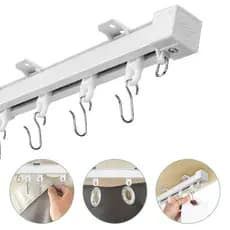 Trilho para Cortina de Alumínio Branco Deslizante com Ganchos Suporte Teto Parede Quarto Sala