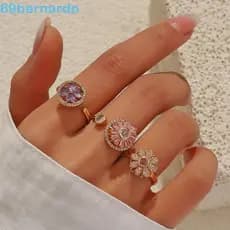 Anel Giratório BERNARDO , De Zircão Com Design De Flor De Zircônia Sintético Floral De Nicho