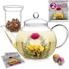 Fogão Teabloom & amp ; Bule De Vidro Seguro Para Micro-Ondas Com Infusor Chá Solto Removível-Inclui 2 Chás Florescendo-C
