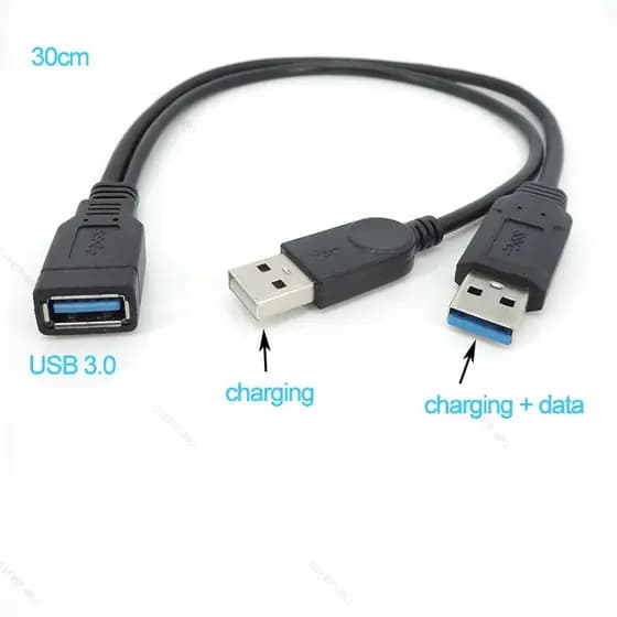 30cm USB 3.0 Fêmea Para Duplo 2 2.0 3.0 Macho Fonte De Alimentação Dados Y Cabo De Carregamento BR16B3