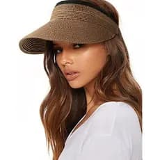 FURTALK Chapéu Feminino Com Viseira De Sol , Viseiras De Palha Para Mulheres , Verão , Rabo De Cavalo Embalável , Chapéu