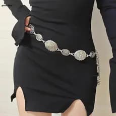 Corrente De Cintura De Metal Feminina Retrô – Cinto Esculpido Em Círculo Ajustável Acessório Vintage