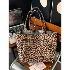 Korean Style Niche Leopard Print Canvas Bag New Casual Laid-Back Style Shoulder Bag Large Capacity Commuter Tote yD6o