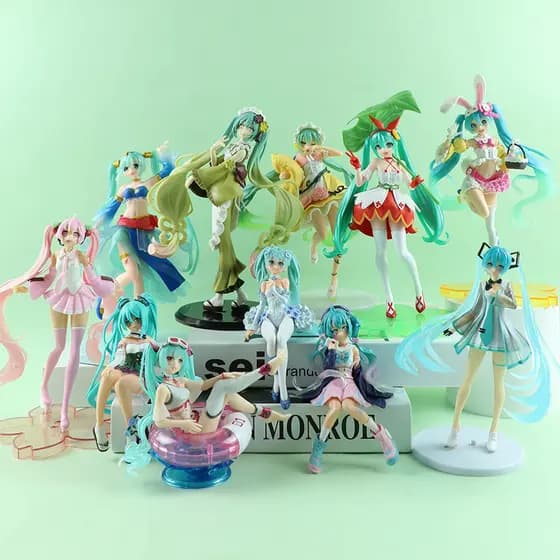 23 Estilo Cantor Virtual Hatsune Miku Anime Figura Nadar Anel De Asa De Lótus Folha Sono Saia Sakura Rosa Menina PVC Fig