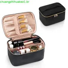 Bolsa de Maquiagem de Viagem, Bolsa de Cosméticos Portátil com Organizador de Pincéis de Maquiagem, Estojo de Maquiagem