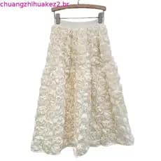 Moda nicho 2024 nova meia saia francesa tridimensional flor de cintura alta grande moda saia longa saia em forma de A