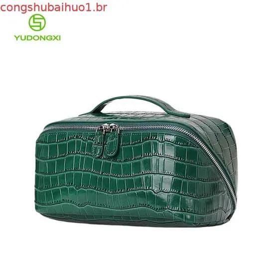 Bolsa De Maquiagem Com Padrão De Crocodilo Brilhante , Organizador Cosmético De Couro PU De Grande Capacidade Alça , Por
