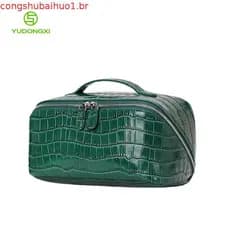 Bolsa De Maquiagem Com Padrão De Crocodilo Brilhante , Organizador Cosmético De Couro PU De Grande Capacidade Alça , Por