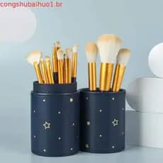 Conjunto de 12 Pincéis de Maquiagem Profissionais com Estojo Redondo para Armazenamento, Kit Versátil de Pincéis Cosméti