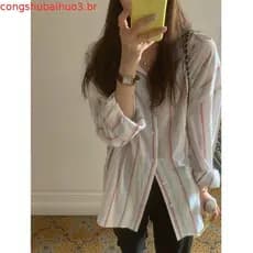 blusa social feminina manga longa estampa botões cetim 100% algodao plus size com laço csa formal blusas femininas M