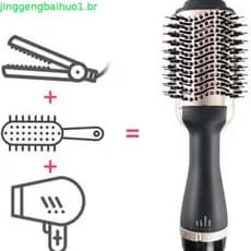 Escova de ar quente, modelador de cachos para uso em cabelos molhados e secos, escova secadora de cabelo com íons negati