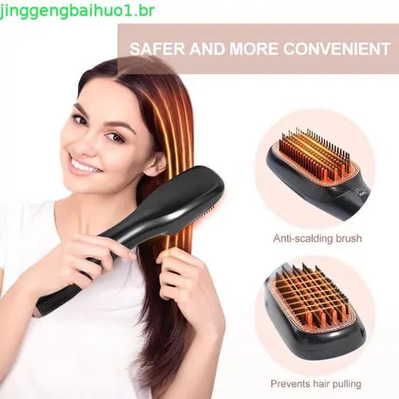 Escova de ar quente 3 em 1 para uso internacional, secador de cabelo, escova alisadora, modelador de cachos rápido, esco