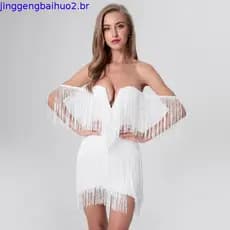 Vestido Tubinho Mini Feminino de Verão com Decote em V, Costas Abertas e Franjas - Atacado