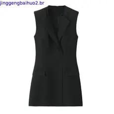 ZA Vestido curto feminino elegante temperamento mais fino e confortável com almofada de ombro 9102797 800