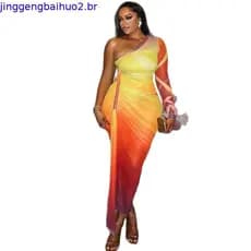 Estilo europeu americano comércio exterior roupas femininas plissado cor combinando divisão magro-ajuste saia Irregular