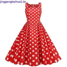 Vestido Feminino Com Estampa De Pontos Retrô Swing Casual Vestidos De Festa Vintage 50s 60s Verão Manga Curta