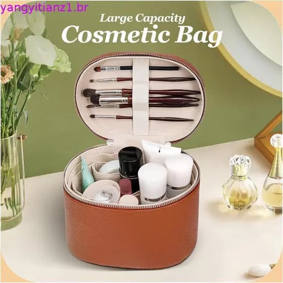 Idealistas Caixa De Cosméticos De Couro De Grande Capacidade Com Armazenamento Interna Bolsa Cosmética Portátil Removíve