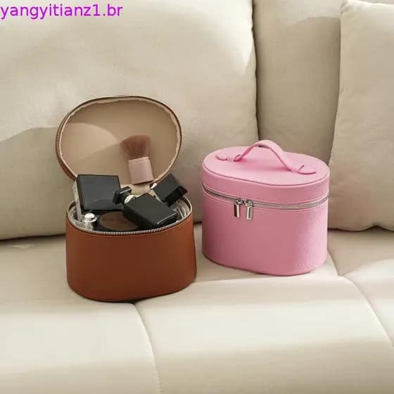 sweetmvzn Caixa De Cosméticos De Couro PU De Grande Capacidade Com Armazenamento Interna Bolsa Cosmética Portátil Removí