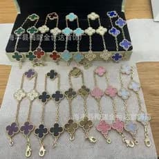 ⭐ Pulseira Fanjia de trevo de quatro folhas e cinco flores para mulheres, banhada a ouro rosa 18K de alta qualidade, com