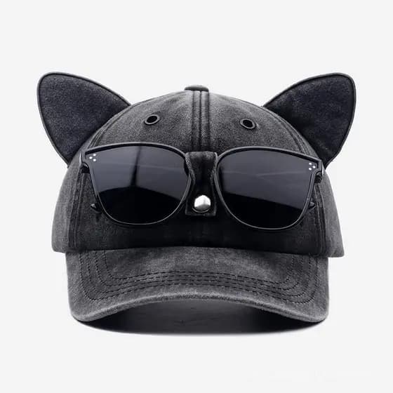 ⭐ Boné de Beisebol Estilo Aviador com Orelhas de Gato para Homens e Mulheres, Estilo Hip-Hop Urbano com Óculos Embutidos