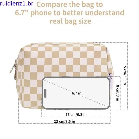 Narwey Checkered Makeup Bag Travel Cosmetic Bag Organizer Toiletry Bag Make Up Bags with Compartments for Women Girls (L