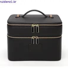 HiTotes Nécessaire Grande para Maquiagem, Estojo de Maquiagem Duplo para Mulheres, Nécessaire de Viagem em Couro, Bolsa