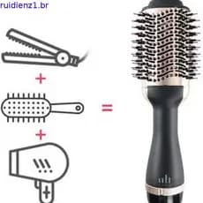 Escova de ar quente, modelador de cachos para uso em cabelos molhados e secos, escova secadora de cabelo com íons negati