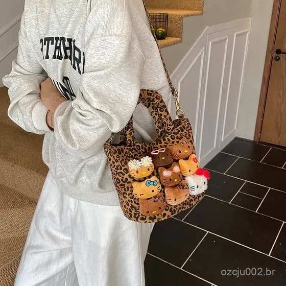 Nova Bolsa de Ombro Versátil com Estampa de Leopardo Niche, Bolsa Transversal Retro e Fofa