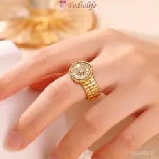 [Anel Fedsolife ajustável] Venda quente temperamento elegante exclusivo feminino em forma de relógio anel de diamante eu