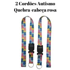 2 Chaveiro Cordões Moto Pescoço Fecho Engate Rápido Crachá Autista/TEA Quebra Cabeça Rosa
