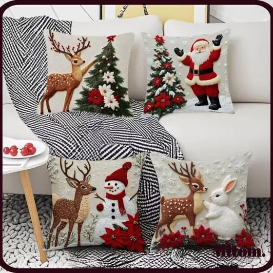 Capa De Almofada De Natal MITOM , Linho De 45 X 45 Cm , Travesseiro De Árvore De Boneco De Neve De Papai Noel De Alce