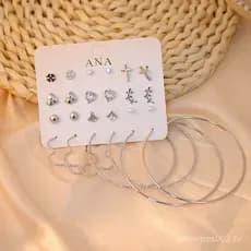 Kit 12 pares de brincos com argolas prata e dourada-48A-INLIS ANA