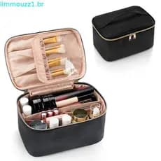 Bolsa de Maquiagem de Viagem, Bolsa de Cosméticos Portátil com Organizador de Pincéis de Maquiagem, Estojo de Maquiagem