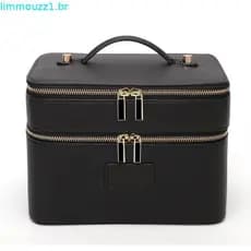 HiTotes Nécessaire Grande para Maquiagem, Estojo de Maquiagem Duplo para Mulheres, Nécessaire de Viagem em Couro, Bolsa