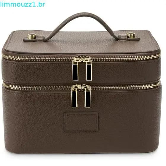 HiTotes Nécessaire Grande para Maquiagem, Estojo de Maquiagem Duplo para Mulheres, Nécessaire de Viagem em Couro, Bolsa