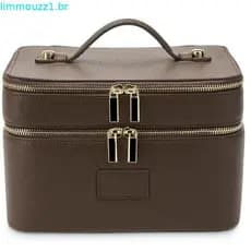 HiTotes Nécessaire Grande para Maquiagem, Estojo de Maquiagem Duplo para Mulheres, Nécessaire de Viagem em Couro, Bolsa
