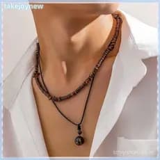 [takejoynewBR] 2 Peças Colar Com Pingente De Pedra Natural Vintage Contas De Madeira Gargantilha Tbr