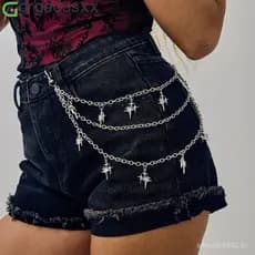 [Gorgeousxx] Punk Gótico Lua Estrela Crânio Pingente Calças Correntes Para Mulheres Saia Jeans Acessórios