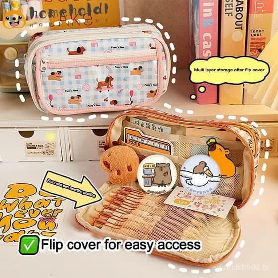 Lápis HOMEUVOE , Bolsa De Caneta De Grande Capacidade Para Cachorrinho De Desenho Animado , Caixa De Papelaria Multifunc
