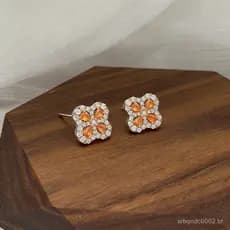 Brincos de Trevo de Quatro Folhas em Cobre Banhado a Ouro, Ocos, com Diamantes, Joias Versáteis da Moda
