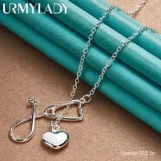 URMYLADY S925 Corrente Fina 18 Polegadas Fechadura Coração Pingente Colar Para Mulheres Noivado Ouro Esterlina Moda Joia