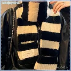 [takejoynewBR] Cachecol Listrado De Cor Contrastante Para Mulheres Inverno Estilo Coreano All-match Simples Retrô De Mal