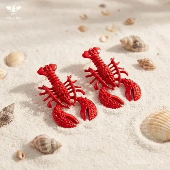 Brincos De Lagosta Com Glitter Vermelho Exagerados Oceano Animal Esmalte Nicho Design Verão Praia Férias Joias Para Mulh