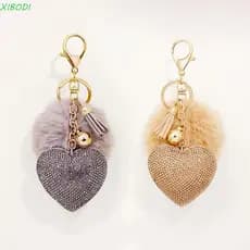 XIBODI Chaveiro De , Bola De Pele Rhinestone Liga Sólida Cor Furball Girl