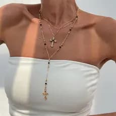 Moda Multicamadas Colorido Preto Vermelho Zircão Jesus Cruz Pingente Colar Na Feminina Jóias Presente Do Feriado Acessór
