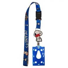 Kit Cordão Peanuts com Fecho Engate Rápido + Porta Crachá Retrátil Snoopy + Porta Cartão Azul