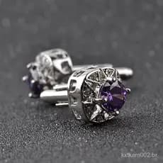 Abotoaduras De Strass Branco Roxo De Luxo De Alta Qualidade Para Homem Banquete De Casamento Manga Studs Distintivo