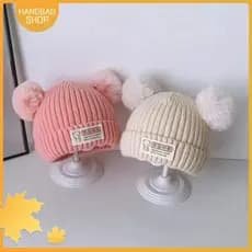 Bolsa Chapéu De Inverno , Macio De Malha Para Bebê De 0 A 3 Anos , Bola De Pelúcia De Cor Sólida , Boné Quente Crianças