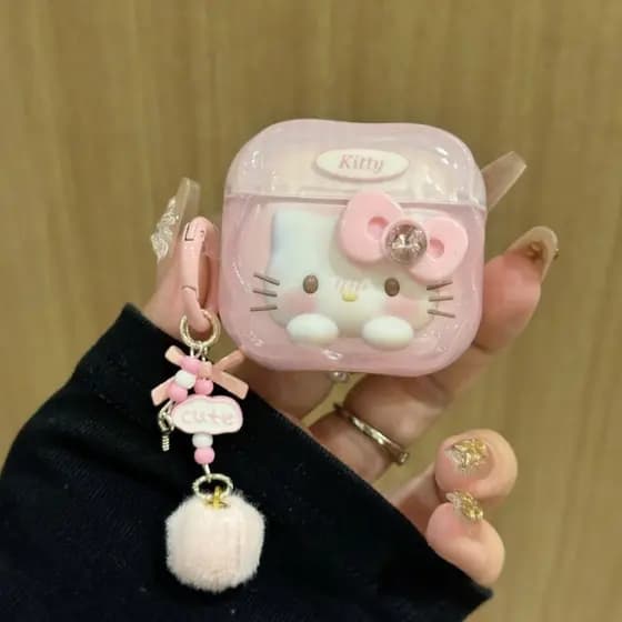 Capa protetora para AirPods Pro3, com um lindo laço da Hello Kitty, Bluetooth sem fio, compatível com AirPods 4/1ZGI.